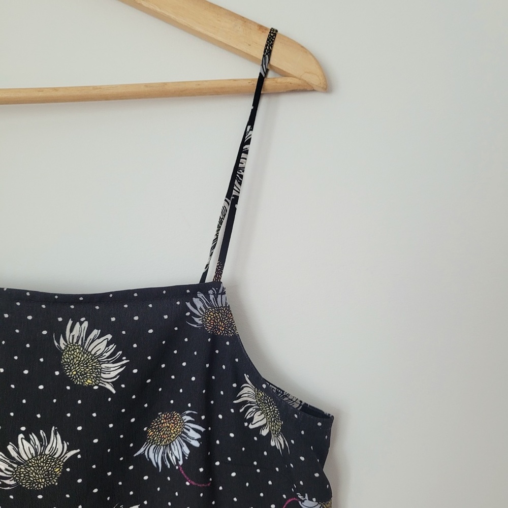 Topshop Black Polka Dot Cami Sz 6 Square Neck Daisy Floral Tank Top Whimsigoth - Picture 8 of 16